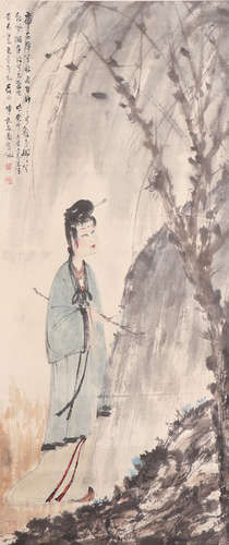 A Chinese Figure Painting Paper Scroll, Fu Baoshi Mark