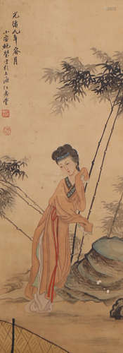 A Chinese Figure Painting Paper Scroll, Xiaoan Baoying Mark