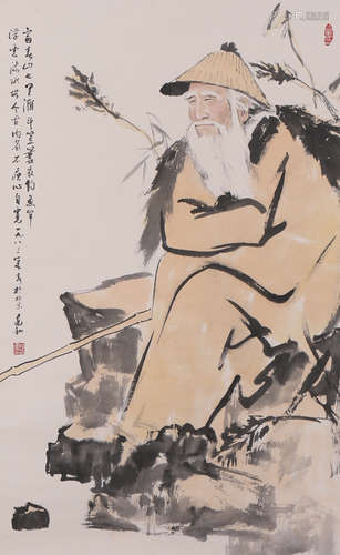 A Chinese Figure Painting Paper Scroll, Jiang Zhaohe Mark