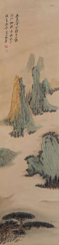 A Chinese Landscape and Figure Painting Paper Scroll, Zhang ...