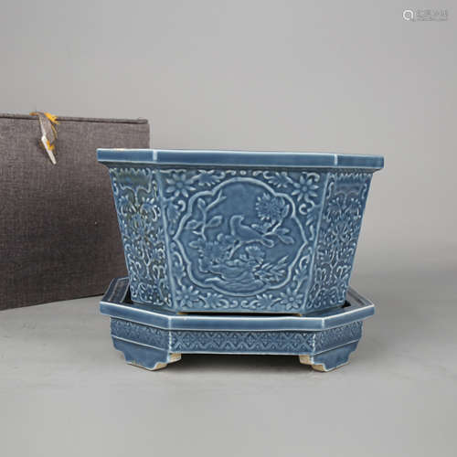 A Moulded Blue Glaze Jardiniere