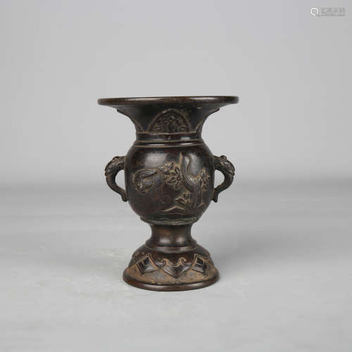 A Bronze Elephant-Eared Flared Vase