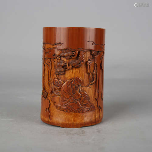 A Carved Bamboo Figure Brush Pot