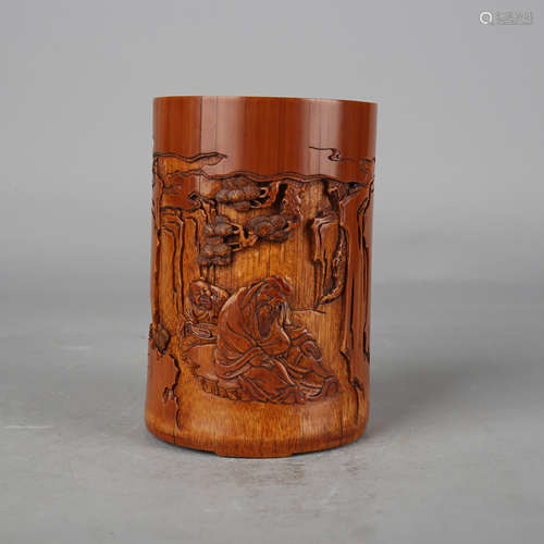 A Carved Bamboo Figure Brush Pot