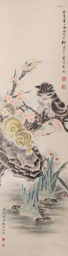 A Chinese Landscape Painting Paper Scroll, Cao Kejia and Tia...