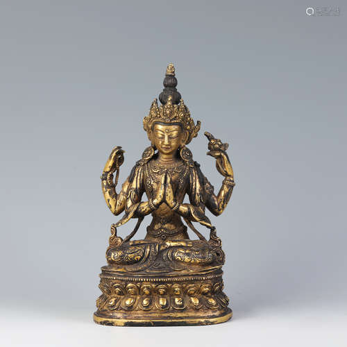 A Gilt Bronze Figure of Guanyin