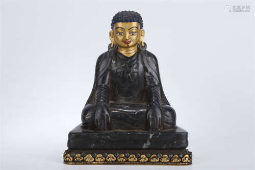 A Black Stone Mahasiddha Buddha Statue.
