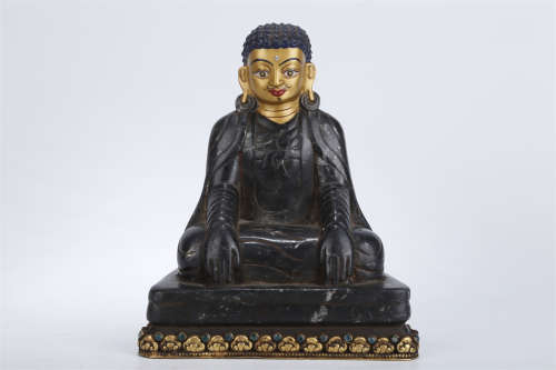 A Black Stone Mahasiddha Buddha Statue.