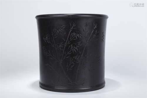 A Narra Wood Brush Pot with Bamboo Design.