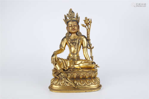 A Gilt Copper White Tara Buddha Statue