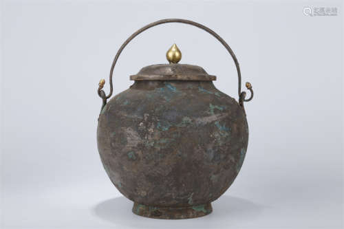 A Gilt Silver Wine Pot with Loop Handle.