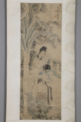 A Maids Painting on Paper by Hu Xigui.