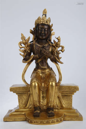 A Gilt Copper Maitreya Bodhisattva Statue.