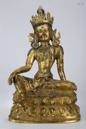 A Gilt Copper Manjusri Buddha Statue.