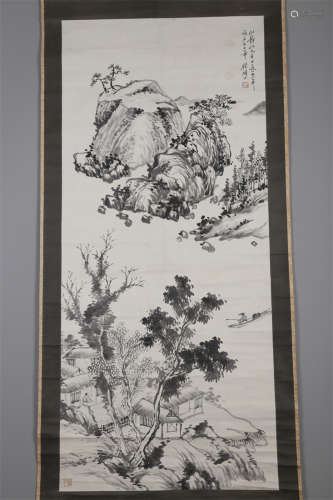 A Landscape Painting on Paper Gu Linshi.