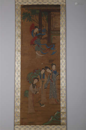 A Maids Painting on Silk by Tang Bohu.