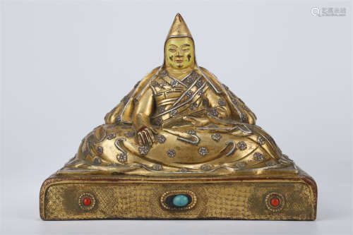 A Gilt Copper Tsongkhapa Buddha Statue.