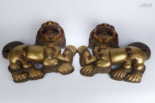 A Set of Gilt Copper Lion Sculptures.