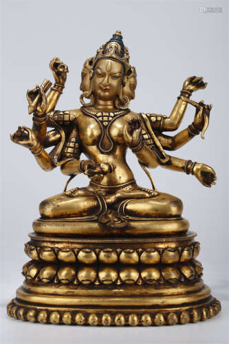 A Gilt Copper Namgyalma Buddha Statue.
