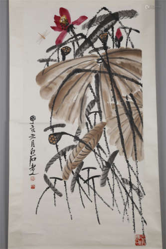 A Lotus Flowers Painting by Qi Baishi.