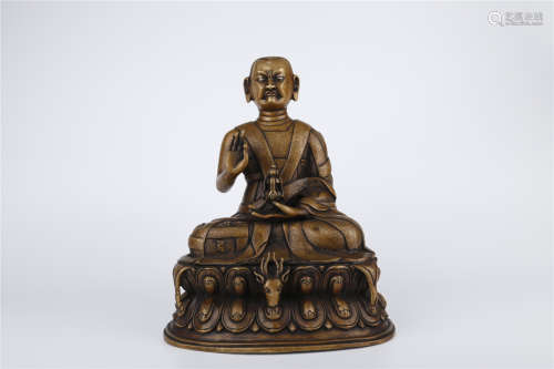 A Copper Guru Buddha Statue, Ming Dyn.