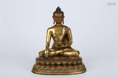 A Gilt Copper Bhaisajyaguru Buddha Statue