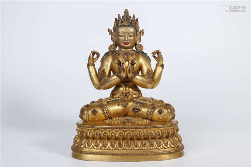 A Gilt Copper Bodhisattva Buddha Statue
