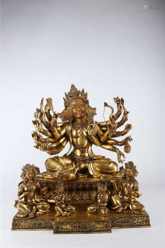 A Gilt Copper Marici Buddha Statue