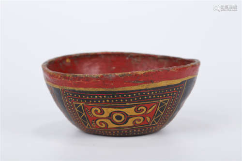 A Cattlehide Bowl with Colored Painting