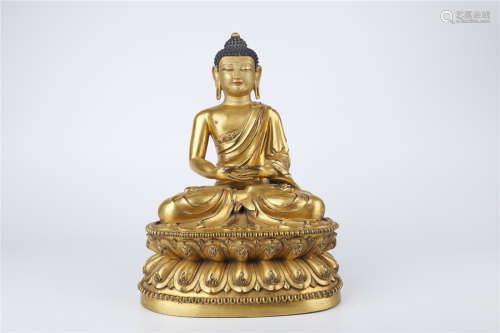 A Gilt Copper Sakyamuni Buddha Statue, Ming Dyn.