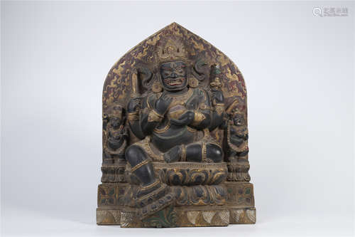 A Black Stone Four-Arm Mahakala Buddha Statue