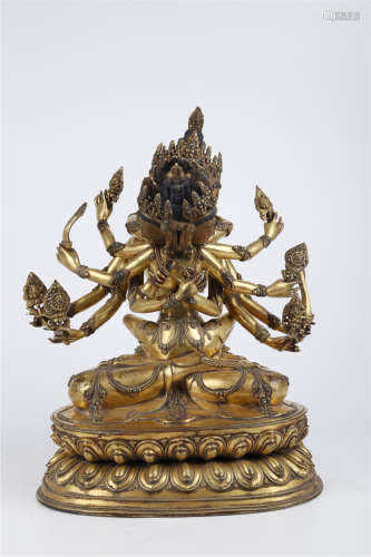 A Gilt Copper Bicorporate  Buddha Statue