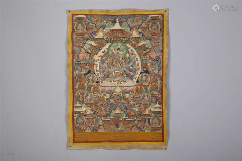 A Cattlehide Kalacakra Buddha Thangka.