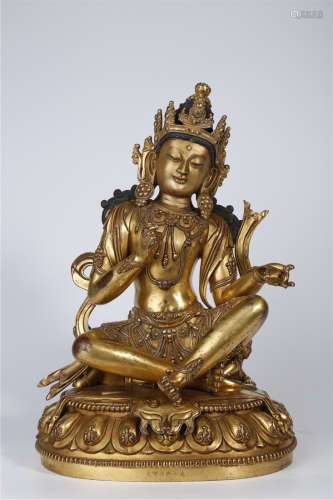 A Gilt Copper Mahasiddha Buddha Statue