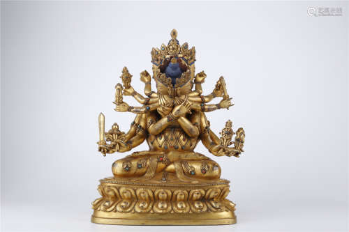 A Gilt Copper Kalacakra Buddha Statue
