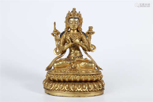 A Gilt Copper Manjusri Bodhisattva Buddha Statue