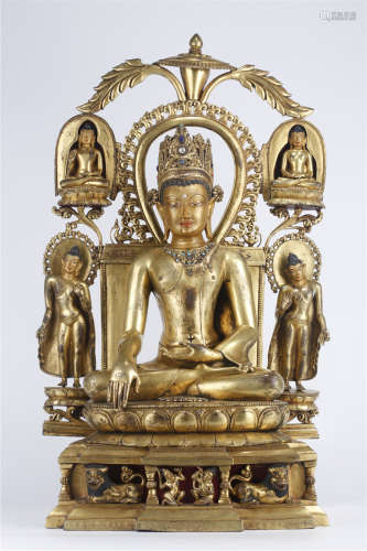 A Gilt Copper Brahma Buddha Statue