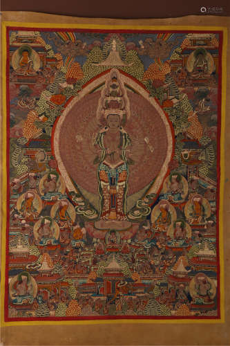 A Cattlehide Bodhisattva Buddha Thangka