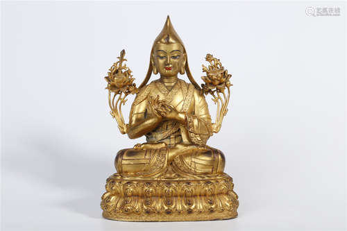 A Gilt Copper Tsongkhapa Buddha Statue