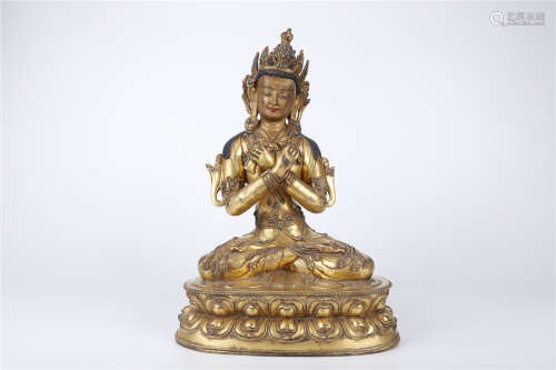 A Gilt Copper Vajradhara Buddha Statue