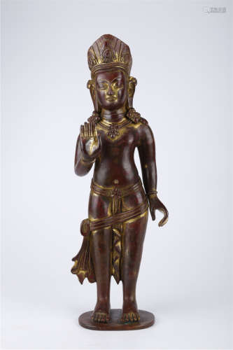 A Gilt Copper Standing Bodhisattva Buddha Statue