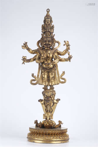 A Gilt Copper Six-Arm Mahakala Implement