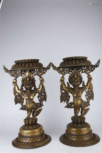 A Set of Lion Designed Copper Offering Trays