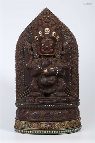 A Rosewood Mahakala Buddha Statue