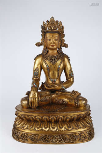 A Gilt Copper Maitreya Buddha Statue