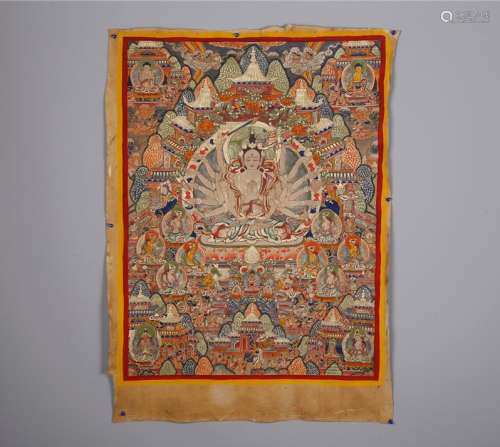 A Cattlehide  Bodhisattva Thangka.