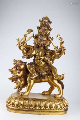 A Gilt Copper Duomu Buddha Statue.