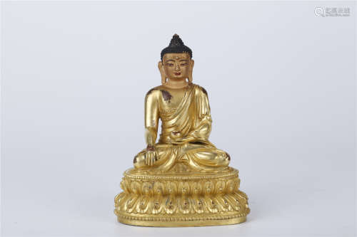 A Gilt Copper Bhaisajyaguru Buddha Statue