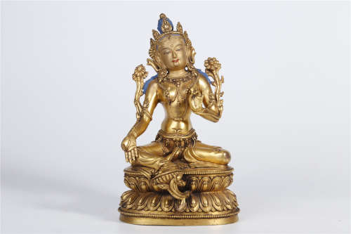 A Gilt Copper Whita Tara Buddha Statue