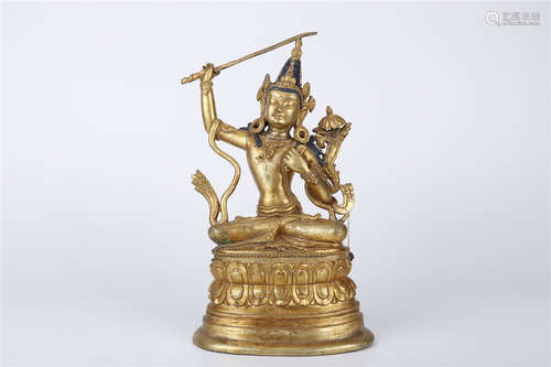 A Gilt Copper Manjusri Bodhisattva Buddha Statue